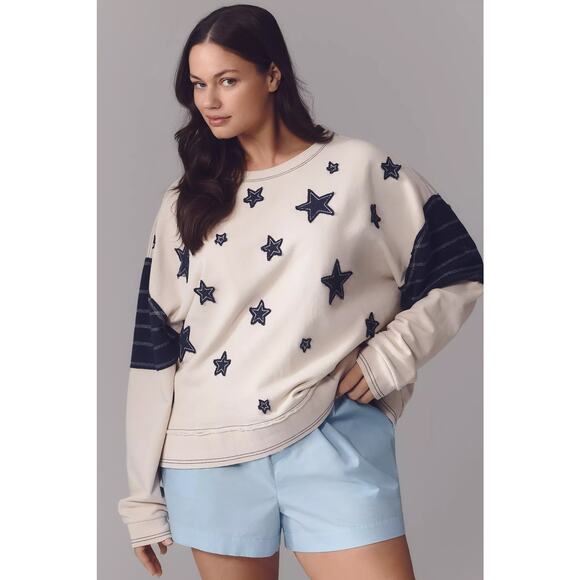 nwt ANTHROPOLOGIE PILCRO sz 2X Star Patch Oversized Sweatshirt - Picture 1 of 5